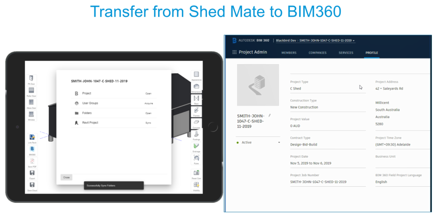 Transfer project data from Shedmate to BIM360