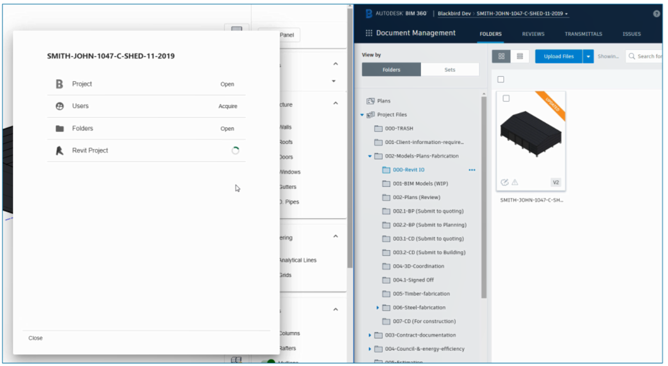 Feed project data from Shedmate to BIM 360 and sync files directly