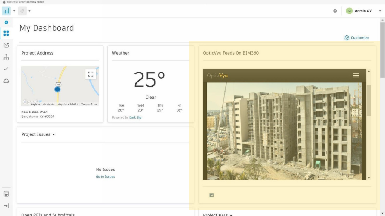 OpticVyu Camera Feeds of BIM360